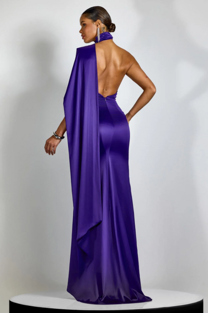 Verna Halter Floral Maxi Satin Dress