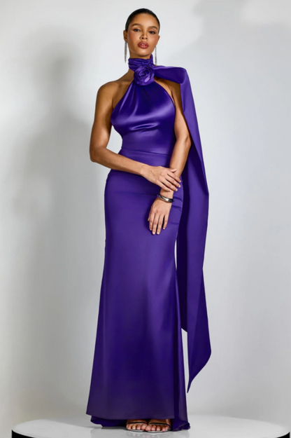 Verna Halter Floral Maxi Satin Dress