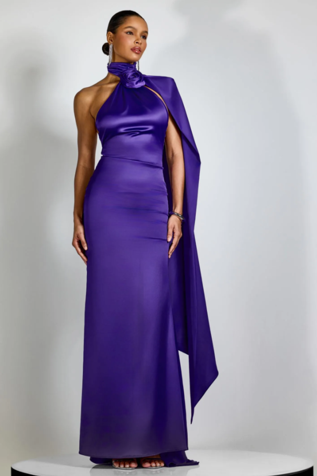 Verna Halter Floral Maxi Satin Dress