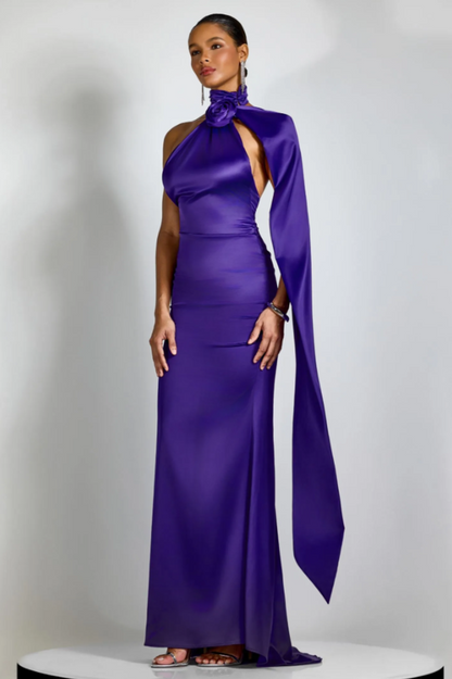 Verna Halter Floral Maxi Satin Dress