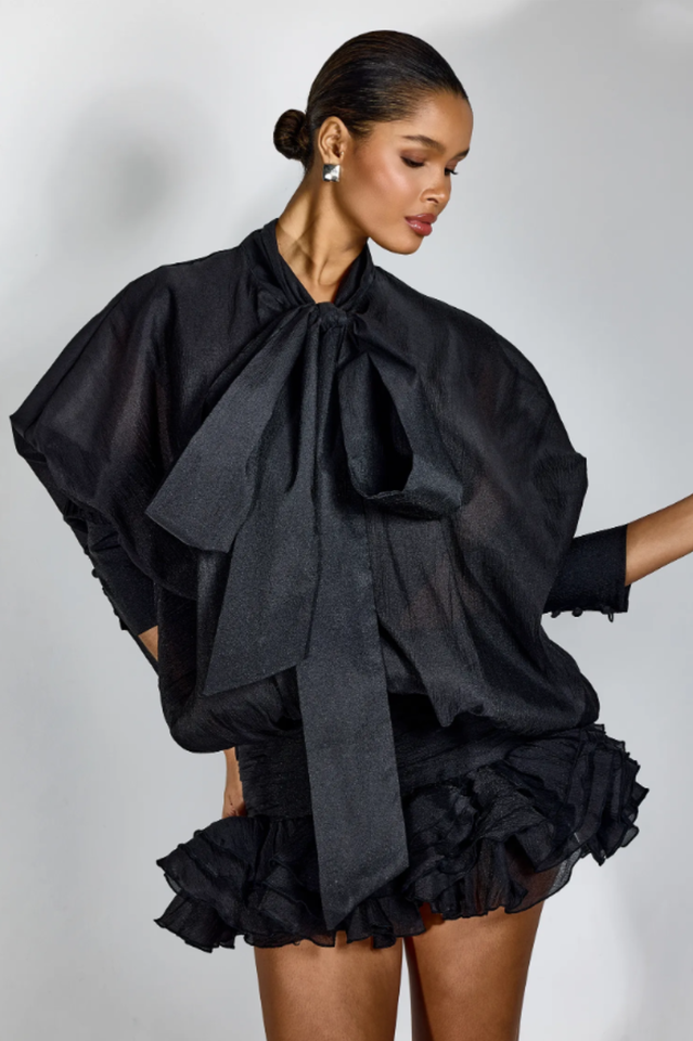 Trina Tie-neck Ruffle Hem Mini Dress