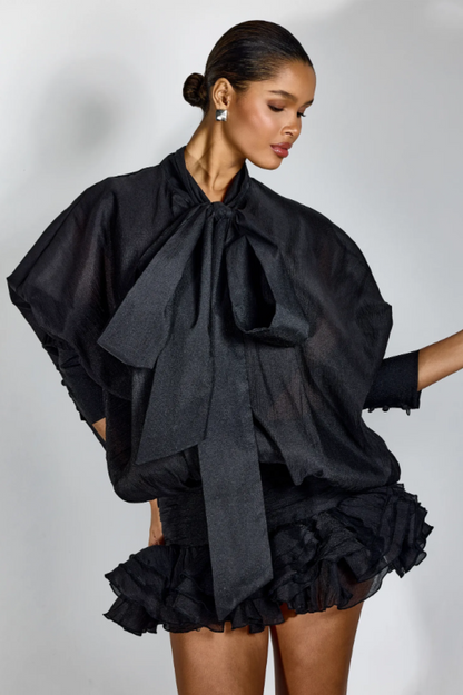 Trina Tie-neck Ruffle Hem Mini Dress