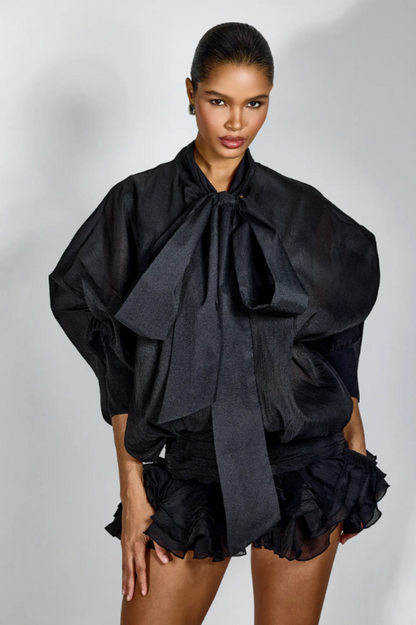 Trina Tie-neck Ruffle Hem Mini Dress