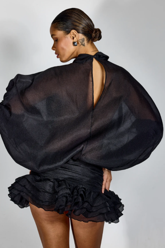 Trina Tie-neck Ruffle Hem Mini Dress