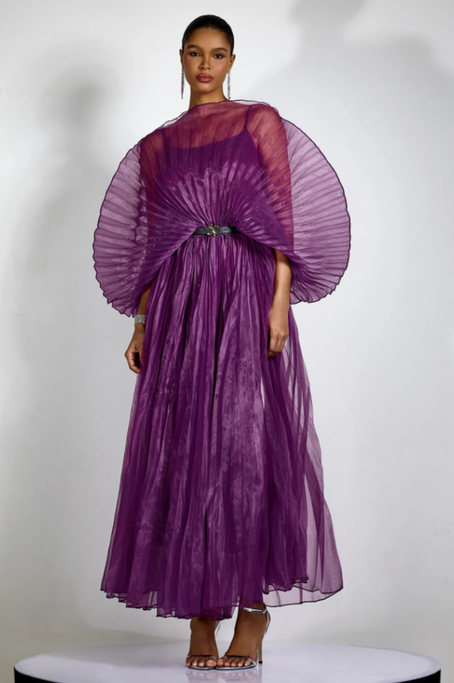 Amanda Semi-sheer Pleated Maxi Dress