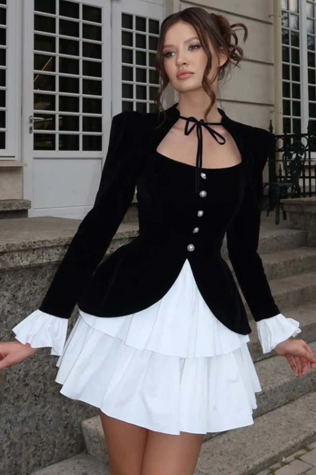 Eveline Velvet Tiered Mini Dress