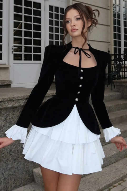 Eveline Velvet Tiered Mini Dress