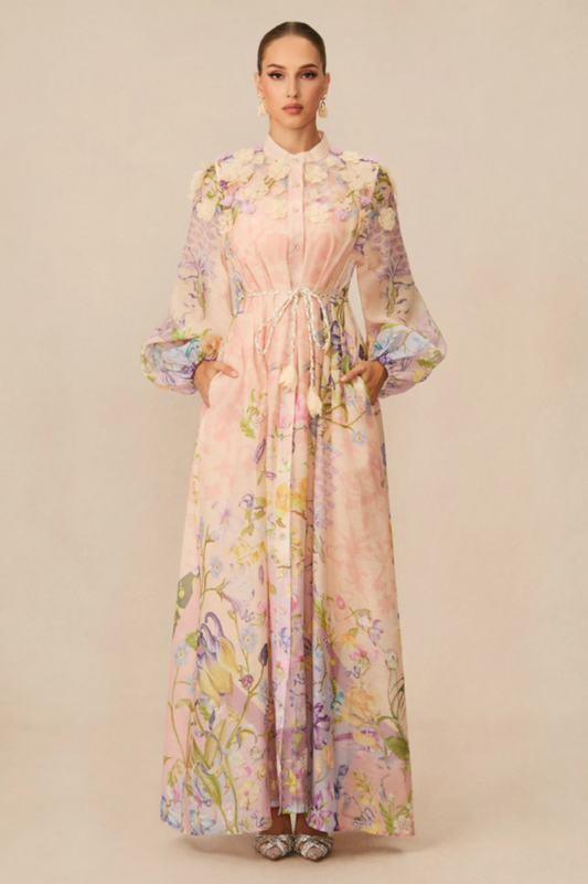 Raina Floral Print Puff Sleeve Maxi Dress