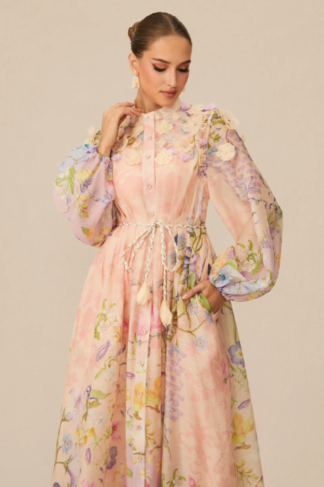 Raina Floral Print Puff Sleeve Maxi Dress