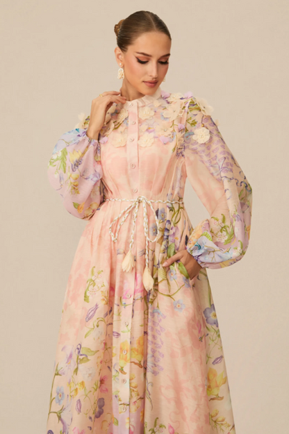 Raina Floral Print Puff Sleeve Maxi Dress