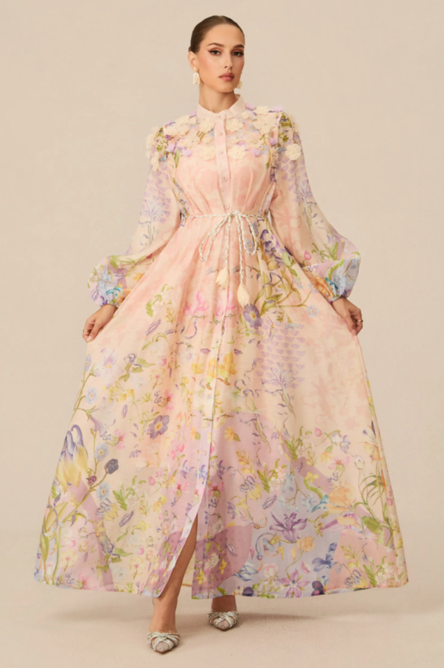 Raina Floral Print Puff Sleeve Maxi Dress