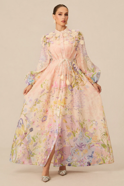 Raina Floral Print Puff Sleeve Maxi Dress