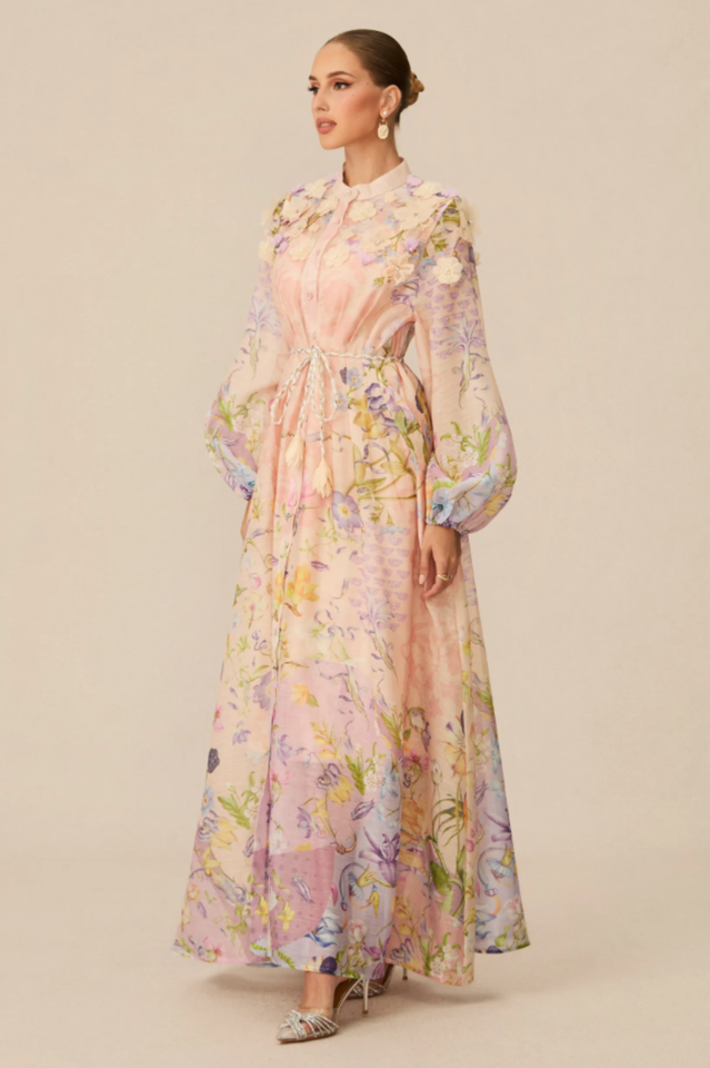 Raina Floral Print Puff Sleeve Maxi Dress