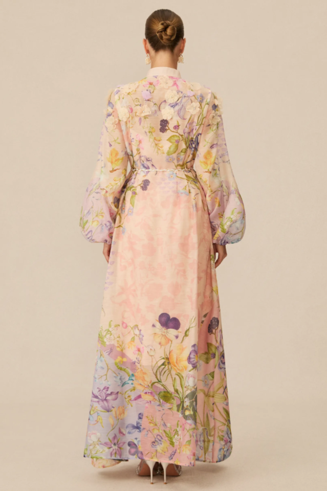 Raina Floral Print Puff Sleeve Maxi Dress