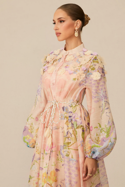 Raina Floral Print Puff Sleeve Maxi Dress