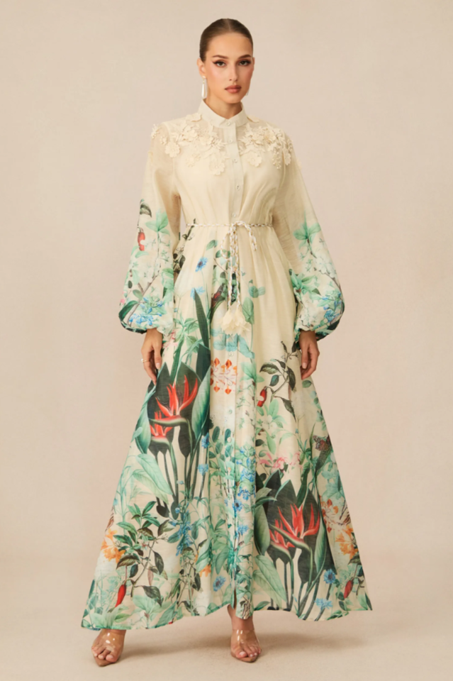 Raina Floral Print Puff Sleeve Maxi Dress