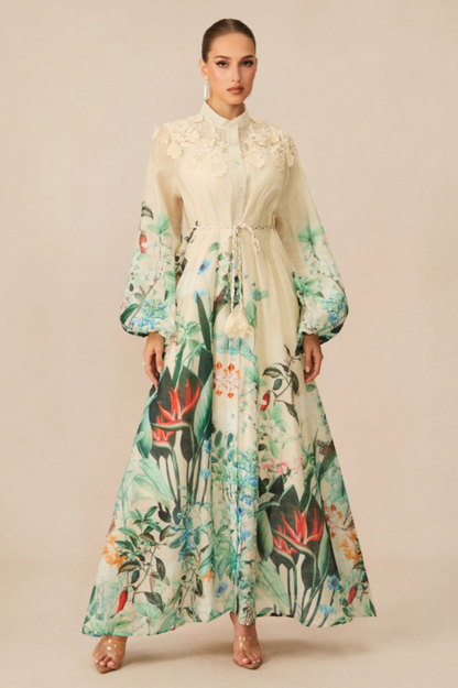 Raina Floral Print Puff Sleeve Maxi Dress