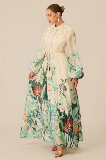 Raina Floral Print Puff Sleeve Maxi Dress