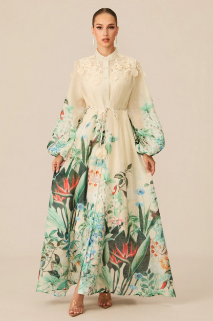 Raina Floral Print Puff Sleeve Maxi Dress