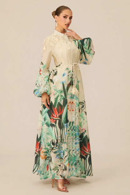 Raina Floral Print Puff Sleeve Maxi Dress