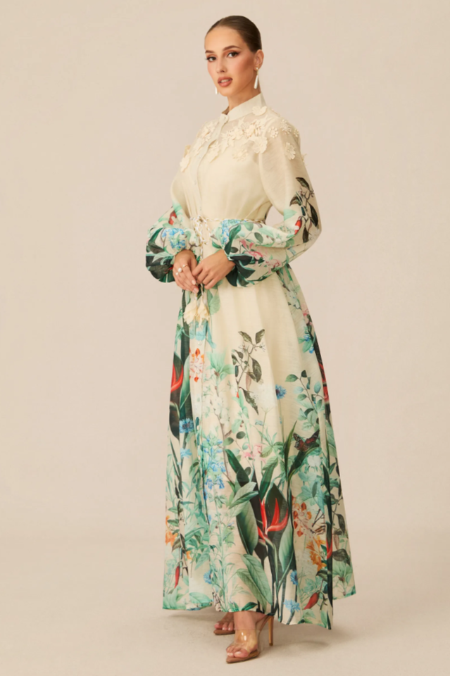 Raina Floral Print Puff Sleeve Maxi Dress