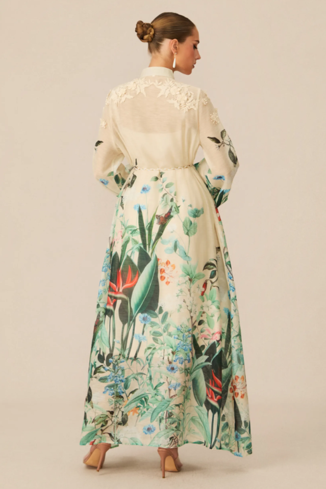 Raina Floral Print Puff Sleeve Maxi Dress