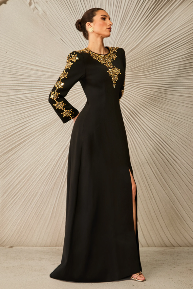 Aria Embellished Long Sleeve Maxi Dress