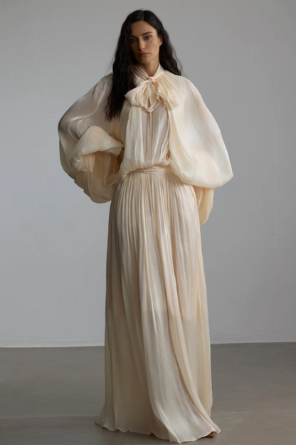 Eliza Tie Neck Puff Sleeve Maxi Dress