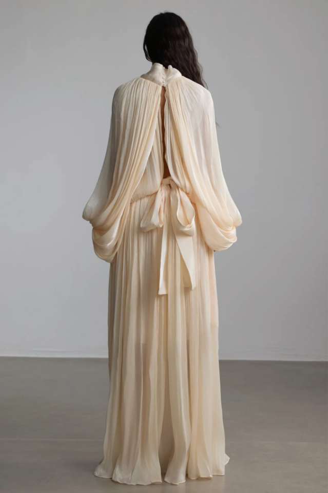 Eliza Tie Neck Puff Sleeve Maxi Dress