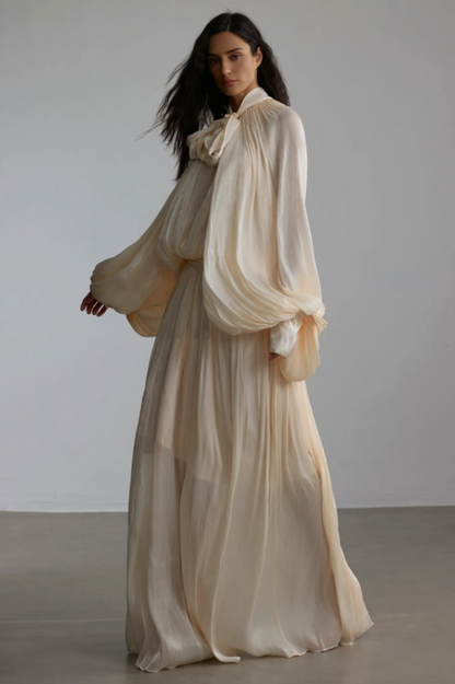 Eliza Tie Neck Puff Sleeve Maxi Dress