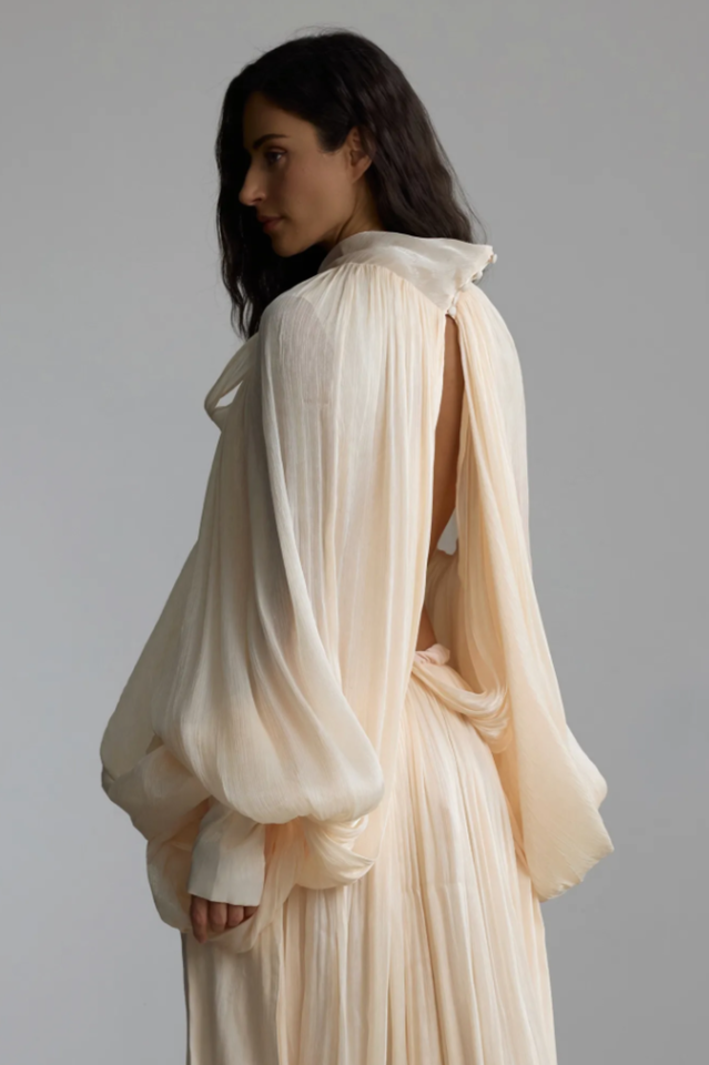 Eliza Tie Neck Puff Sleeve Maxi Dress