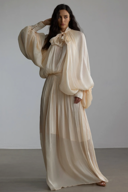 Eliza Tie Neck Puff Sleeve Maxi Dress