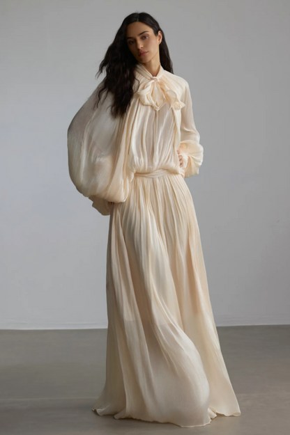 Eliza Tie Neck Puff Sleeve Maxi Dress