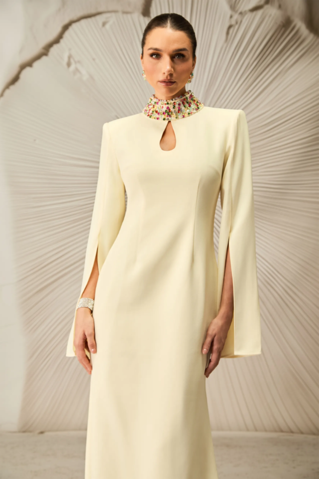 Laksha Cape Sleeve Cutout Maxi Dress