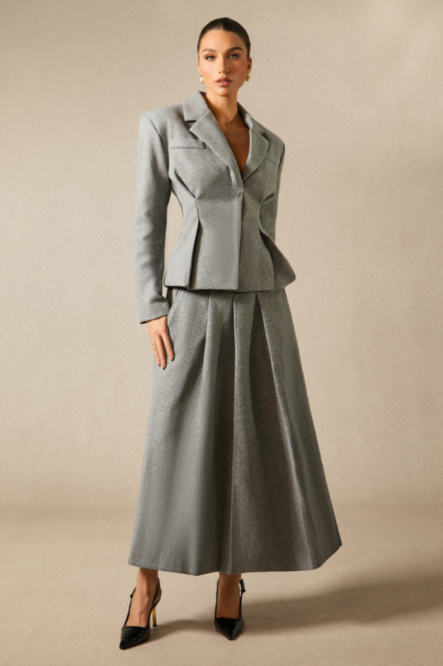 Georgia Lapel Blazer Midi Skirt Set