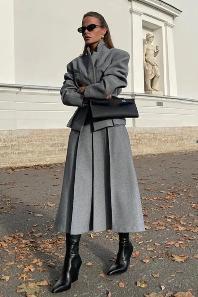 Georgia Lapel Blazer Midi Skirt Set