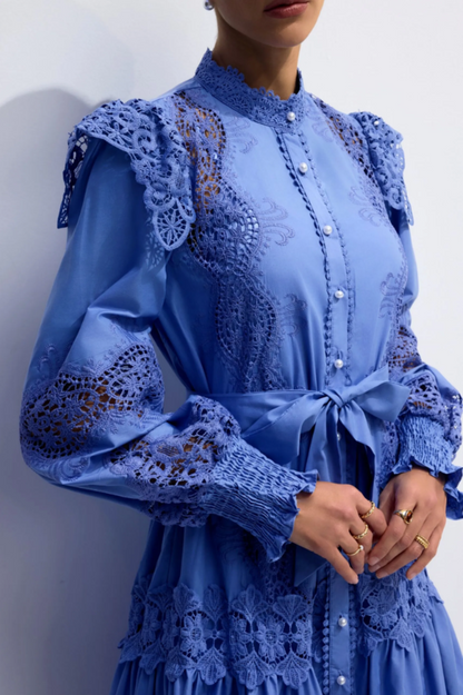 Alina Embroidered Lace Midi Dress