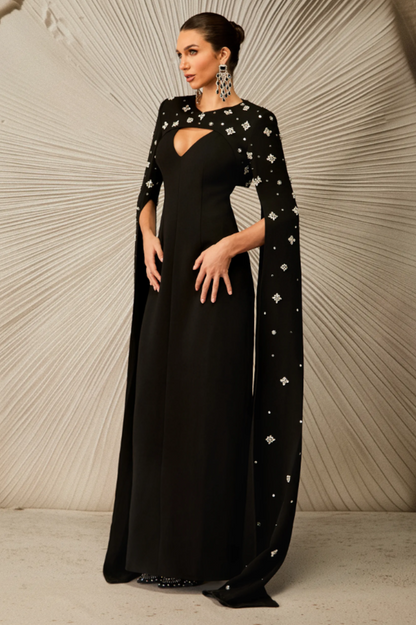 Crystal Cape Sleeve Maxi Dress