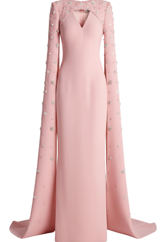 Crystal Cape Sleeve Maxi Dress