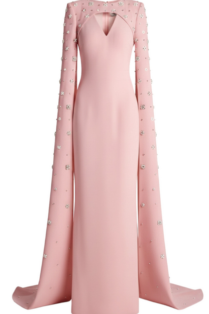 Crystal Cape Sleeve Maxi Dress