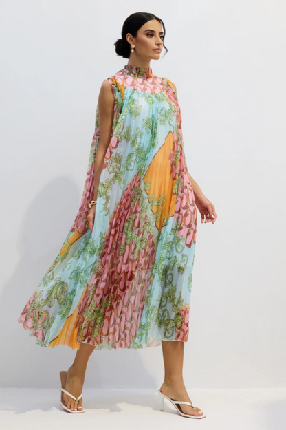 Martha Print Sleeveless Pleated Midi Dress