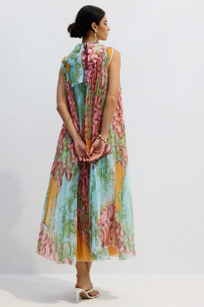 Martha Print Sleeveless Pleated Midi Dress