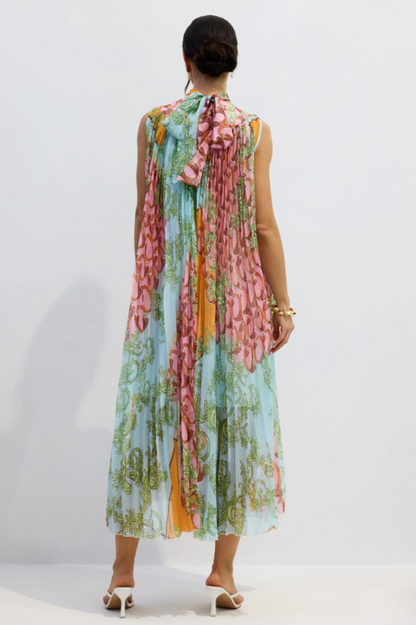 Martha Print Sleeveless Pleated Midi Dress