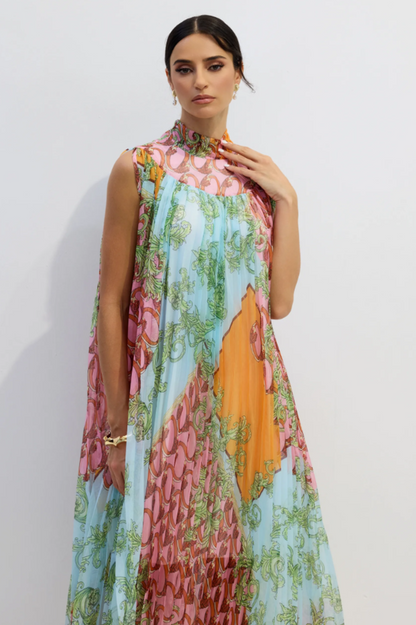 Martha Print Sleeveless Pleated Midi Dress