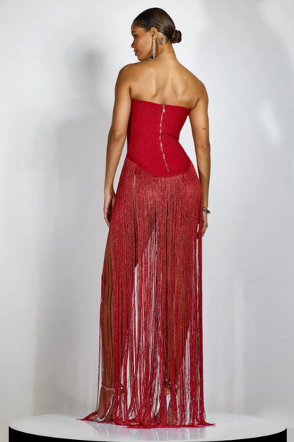 Eleanor Strapless Fringe Maxi Dress