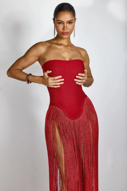 Eleanor Strapless Fringe Maxi Dress