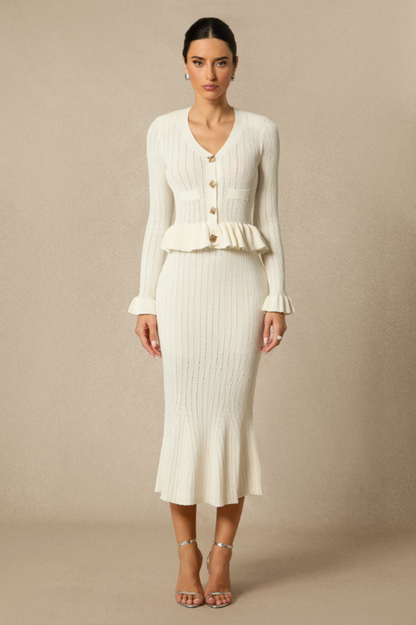 Alice Ruffle Ribbed Knit Midi Dress