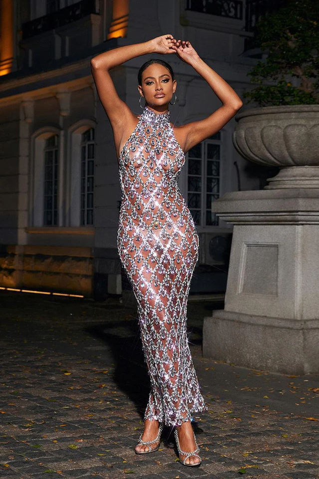 Liora Sequin Crystal Maxi Dress