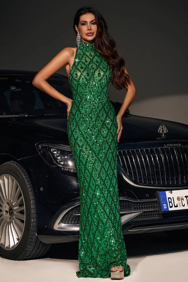 Liora Sequin Crystal Maxi Dress