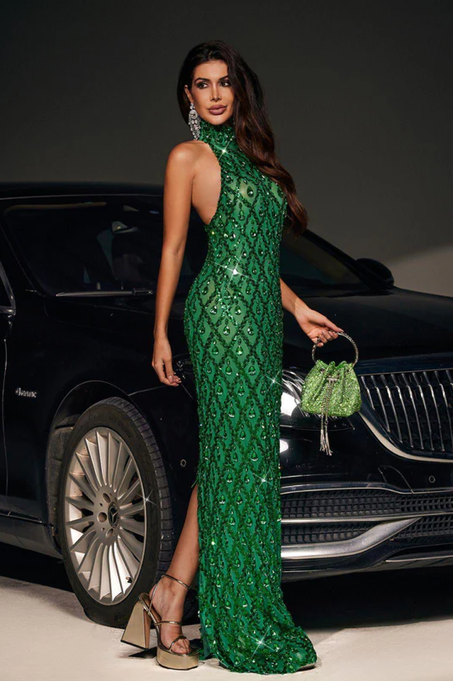 Liora Sequin Crystal Maxi Dress